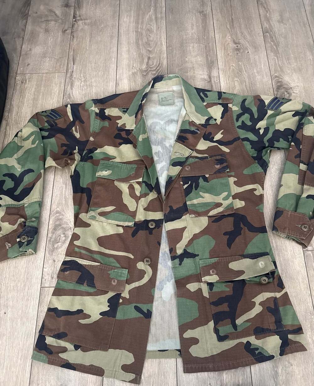 Vintage US Military Woodland BDU Camo Combat Jacket Shirt Small Long